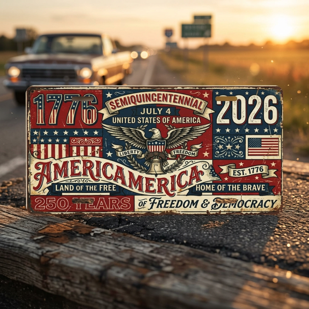 America 250th Anniversary License Plate, 1776-2026 Patriotic Aluminum Vanity Plate