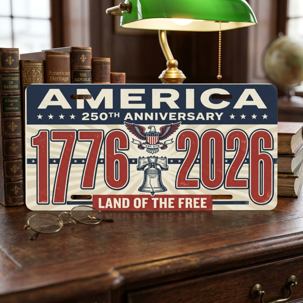 America 250th Anniversary License Plate, 1776-2026 Patriotic Aluminum Vanity Plate