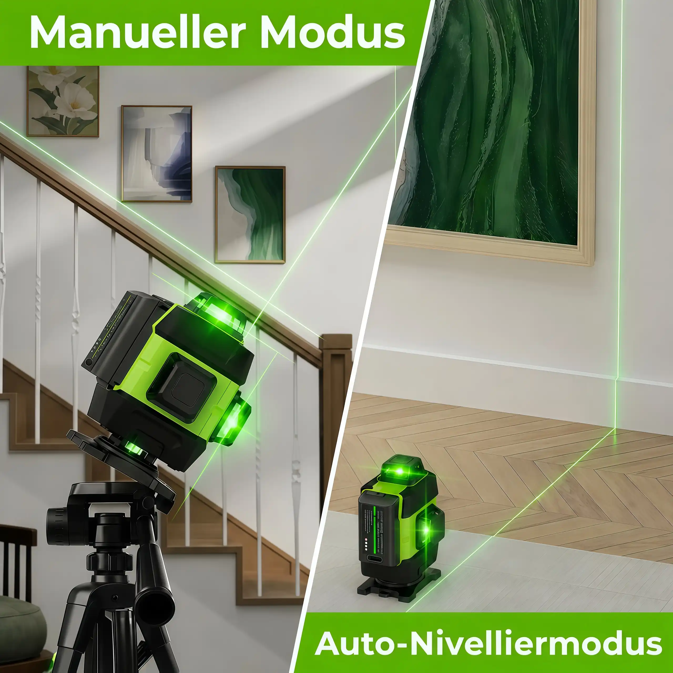 SEEKTOOL LX360 Pro – 4 × 360° grüner Kreuzlinienlaser, 16 Laserlinien