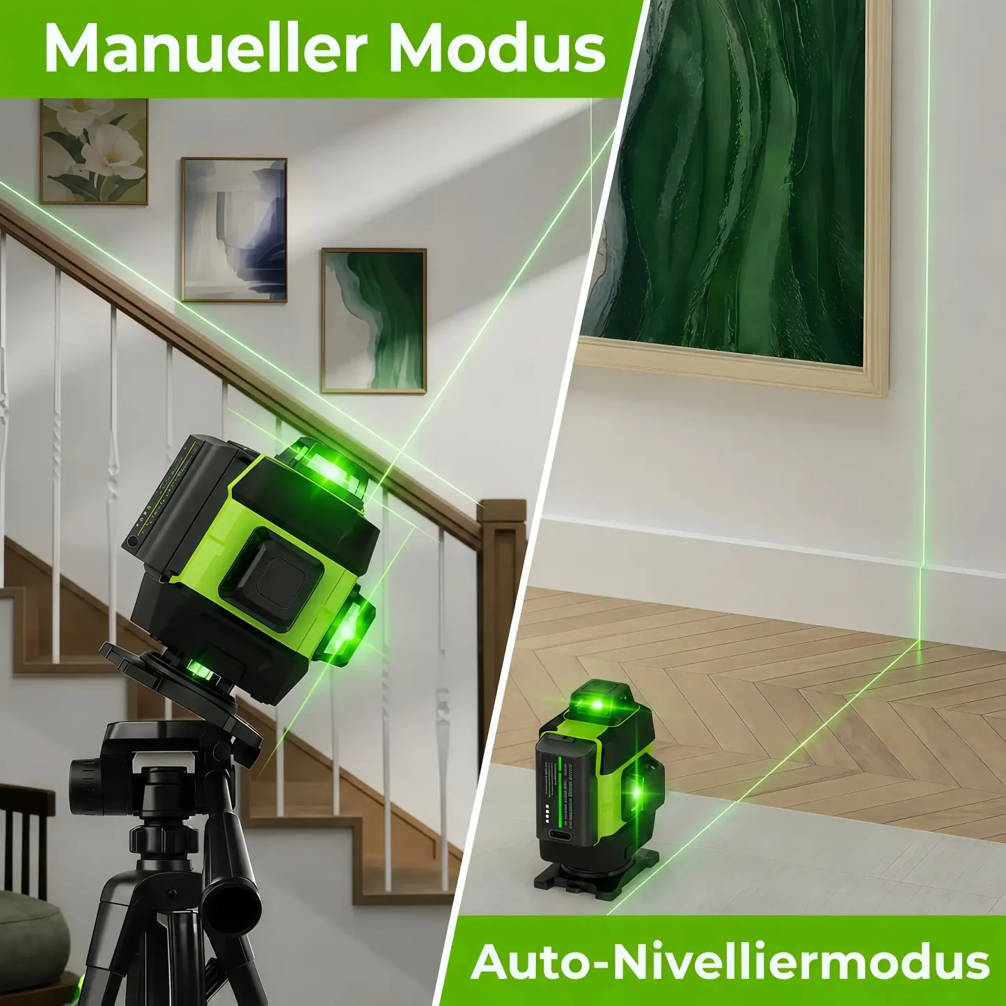 SEEKTOOL LX360 Pro – 4 × 360° grüner Kreuzlinienlaser, 16 Laserlinien