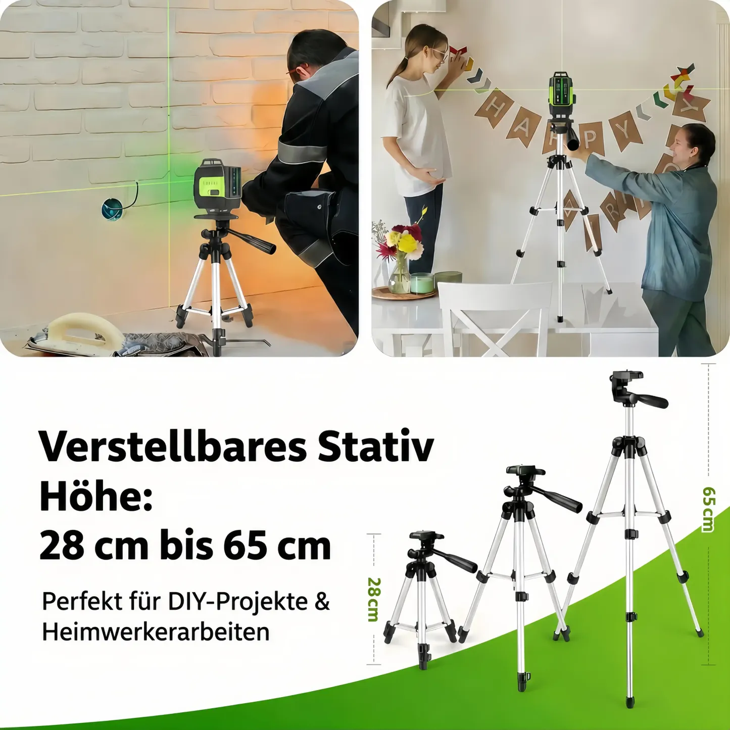 SEEKTOOL LX360 Pro – 4 × 360° grüner Kreuzlinienlaser, 16 Laserlinien