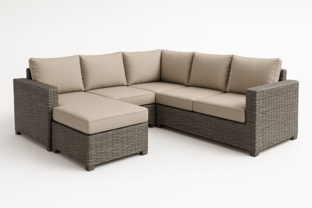 Set Divano Angolare Rattan con Cuscini Beige