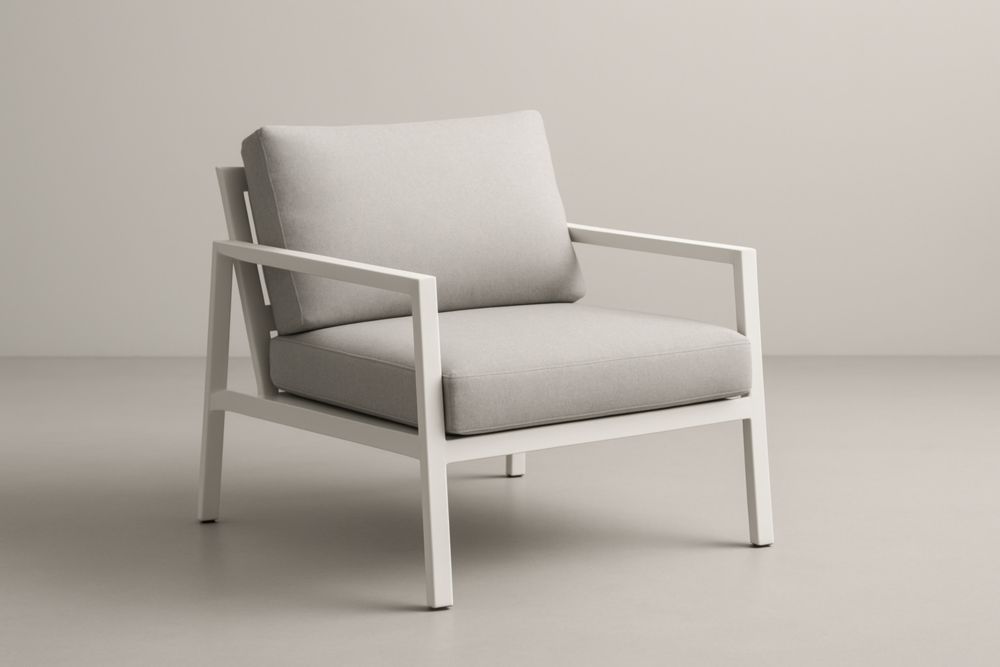 Sedia da giardino con telaio in alluminio e cuscini grigi