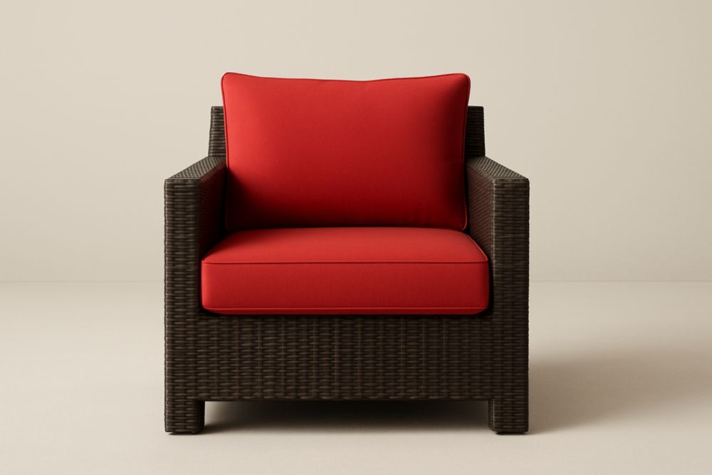 Sedia da giardino in rattan PE con cuscini in tessuto rosso