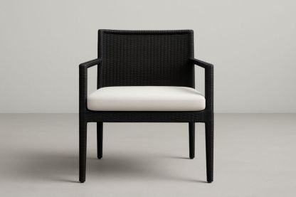 Sedia da giardino in rattan sintetico con cuscino in poliestere nero/bianco