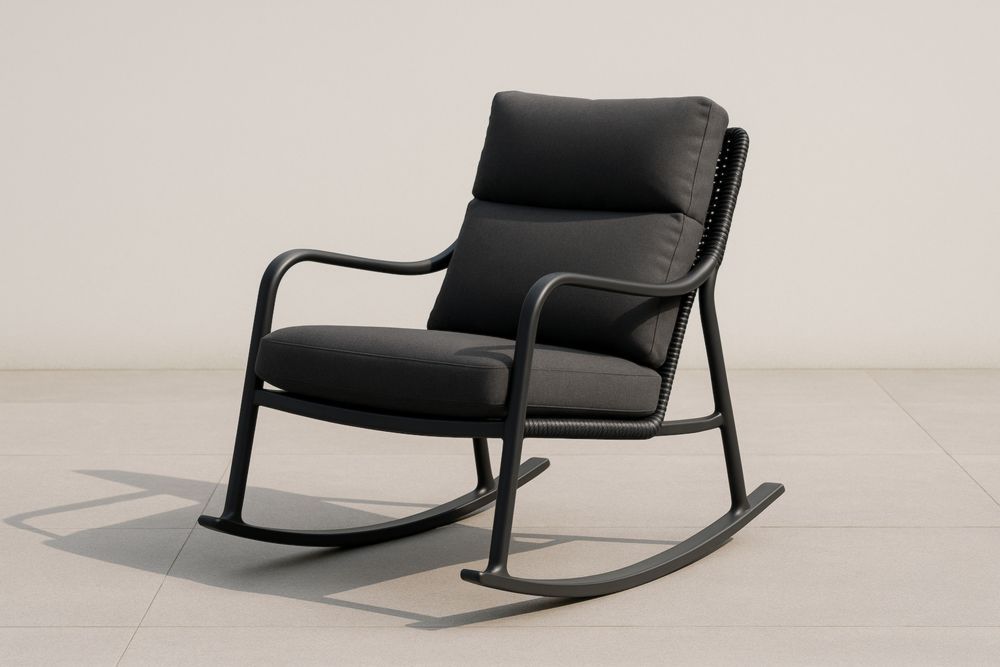 Sedia a Dondolo in Alluminio e Tessuto Grigio Scuro