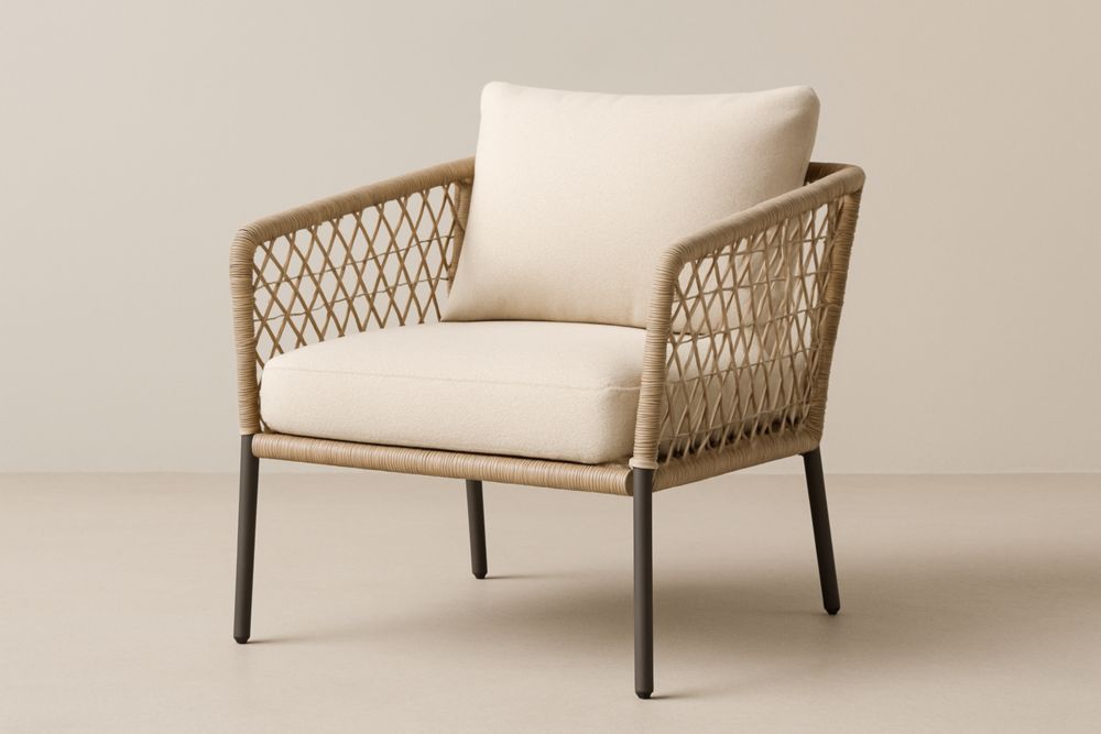 Sedia da giardino in acciaio e corda intrecciata crema per esterni