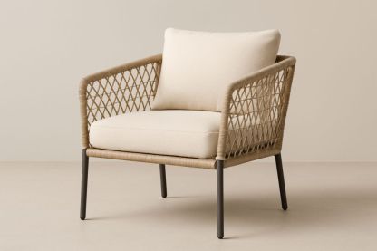 Sedia da giardino in acciaio e corda intrecciata crema per esterni