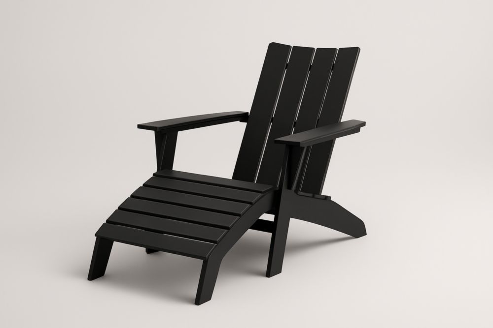 Sedia da giardino Adirondack in legno massiccio verniciato nero con poggiapiedi
