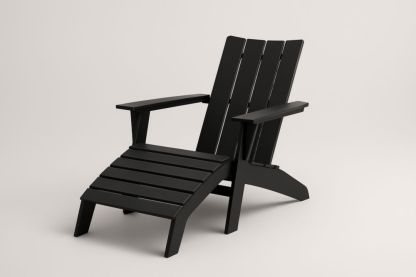 Sedia da giardino Adirondack in legno massiccio verniciato nero con poggiapiedi