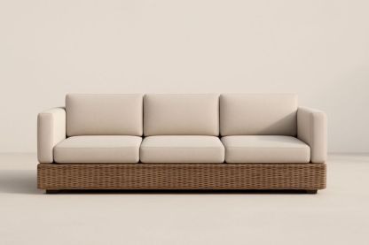 Divano Tre Posti in Rattan con Cuscini Beige