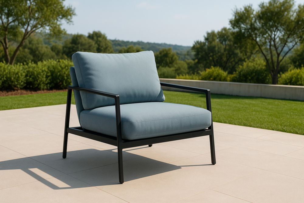 Poltrona da Esterno in Alluminio con Cuscini in Poliestere Blu