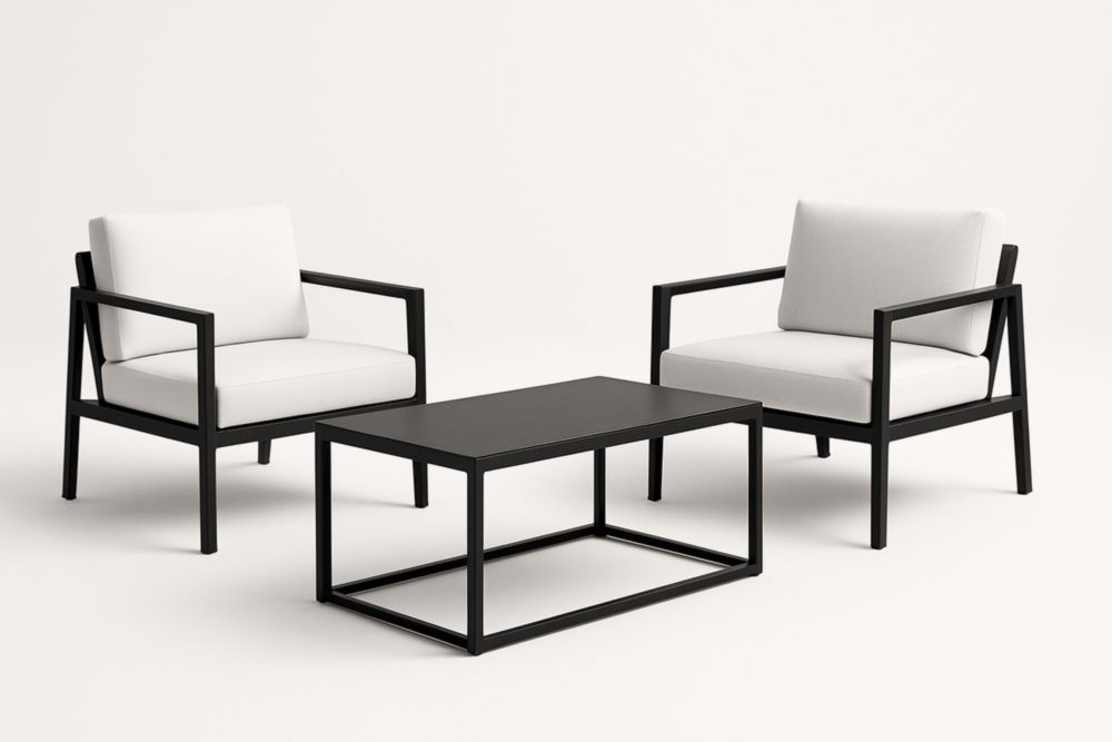 Set di Poltrone e Tavolino in Alluminio Nero e Bianco