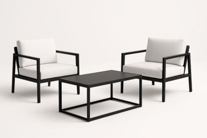 Set di Poltrone e Tavolino in Alluminio Nero e Bianco