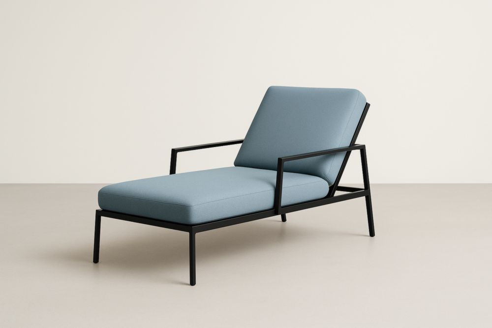 Chaise Longue in Alluminio Tessuto Blu 180x70x80 cm con cuscini