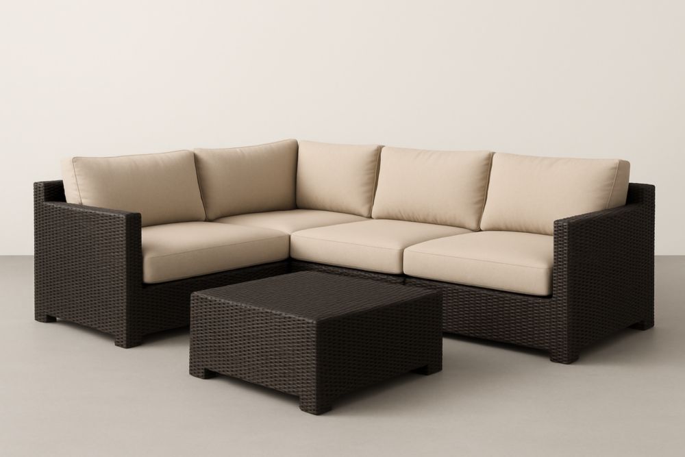 Set divano modulare in rattan con cuscini in poliestere Marrone/Avorio