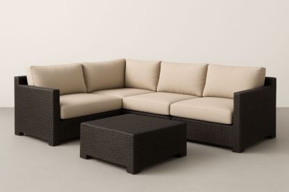 Set divano modulare in rattan con cuscini in poliestere Marrone/Avorio
