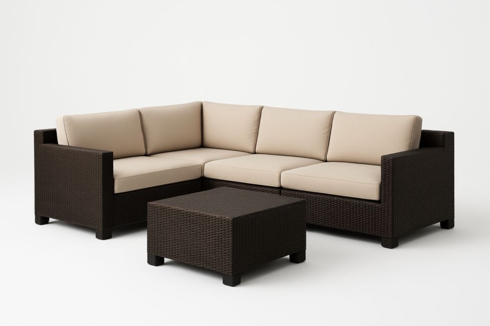 Divano Angolare da Esterno in Rattan Sintetico Marrone con Cuscini Beige