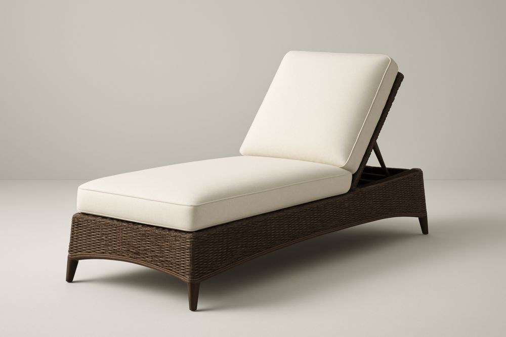 Chaise Longue in Rattan e Tessuto Bianco con Schienale Regolabile, Cuscini