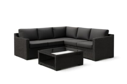 Set Divano Angolare da Giardino in Polietilene con Tavolino in Vetro Temperato Nero