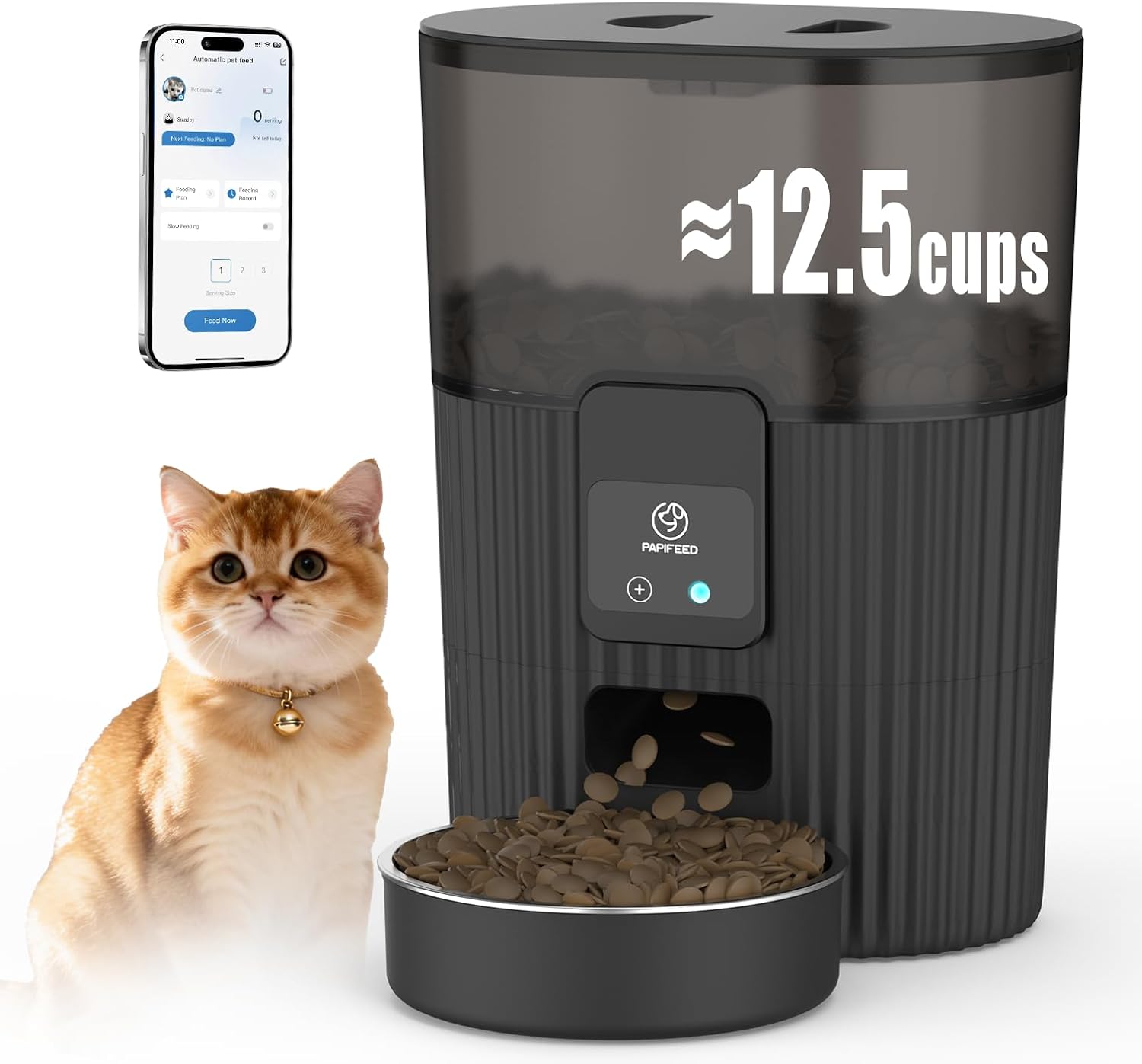 PAPIFEED Smart WiFi Automatic Cat Feeder 3.5L (15 Cups) with App Control & Stainless Steel Bowl