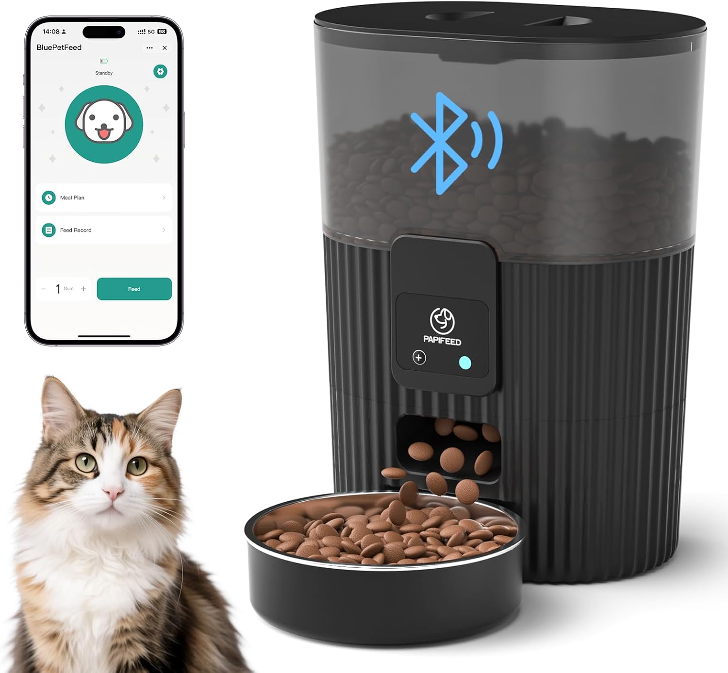 PAPIFEED Smart WiFi Automatic Cat Feeder 3.5L (15 Cups) with App Control & Stainless Steel Bowl