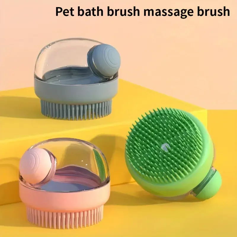 1 pcs dog bath brush with soap dispenser silicone bristle pet grooming massage shampoo brush for long short haired dogs and cats uncharged plastic bathing tool details 3