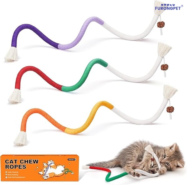 🔥HOT SALE 49% OFF😻3 pack Catnip chew rope toy – Natural, safe dental cleaner for indoor kittens
