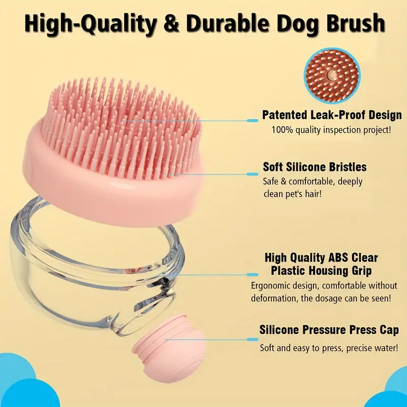 1 pcs dog bath brush with soap dispenser silicone bristle pet grooming massage shampoo brush for long short haired dogs and cats uncharged plastic bathing tool details 5