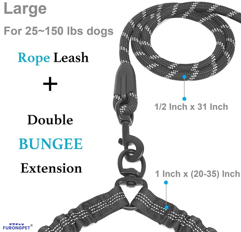 🐶Heavy Duty Dog Leash with Shock Absorbing Bungee for Walking 2 Dogs (25-150 lbs)