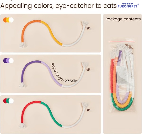 🔥HOT SALE 49% OFF😻3 pack Catnip chew rope toy – Natural, safe dental cleaner for indoor kittens