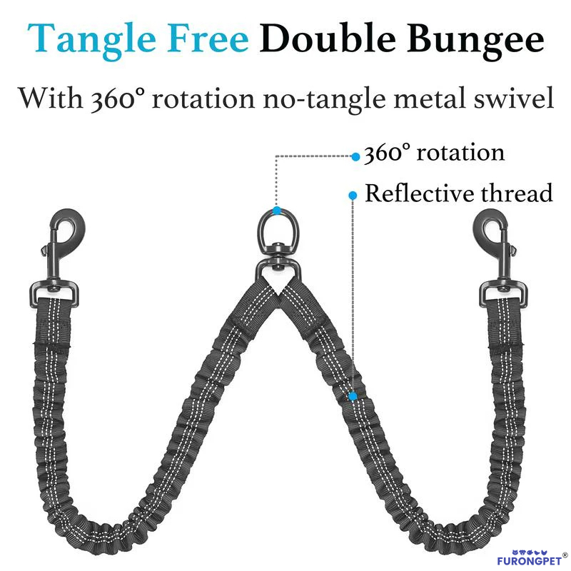 🐶Heavy Duty Dog Leash with Shock Absorbing Bungee for Walking 2 Dogs (25-150 lbs)