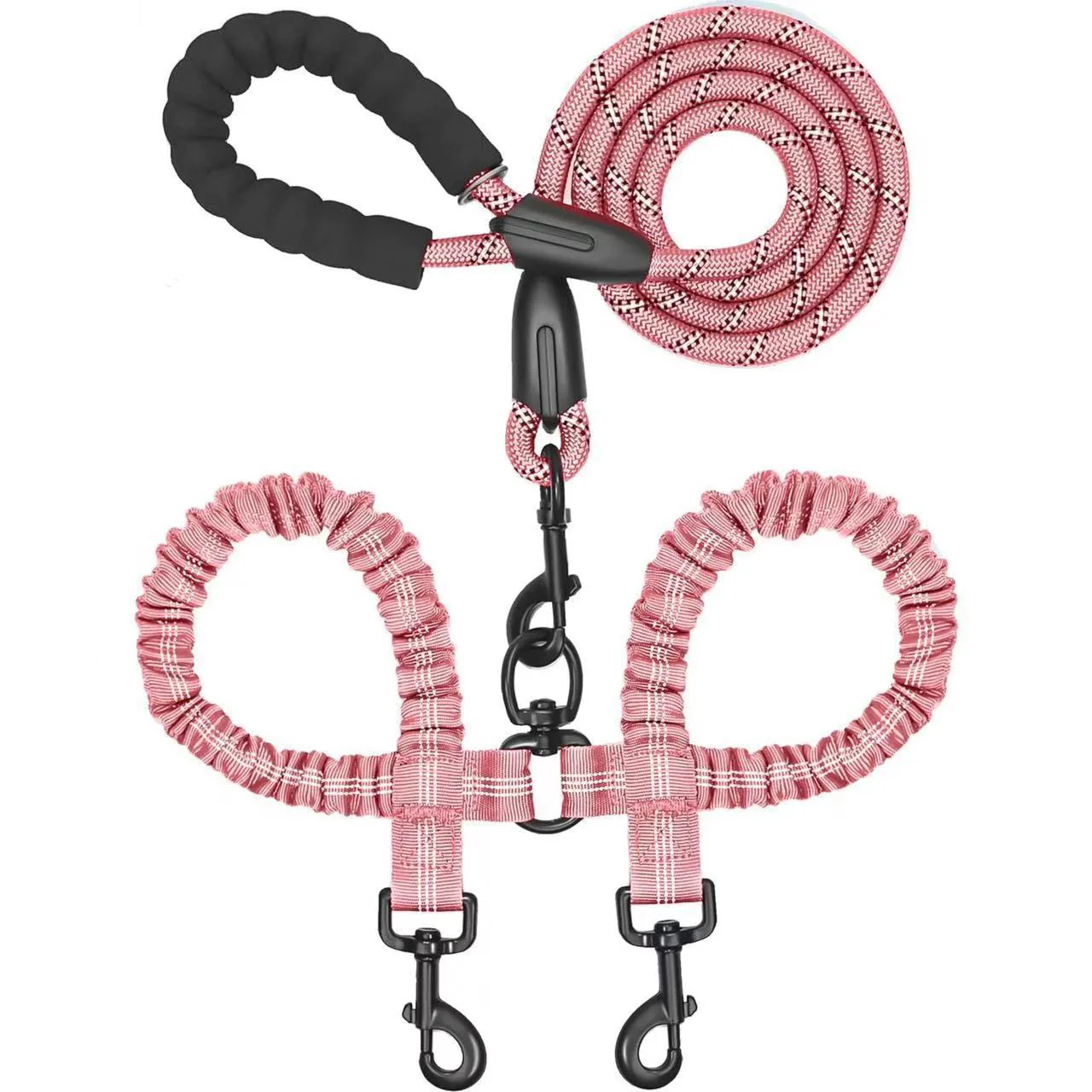 🐶Heavy Duty Dog Leash with Shock Absorbing Bungee for Walking 2 Dogs (25-150 lbs)