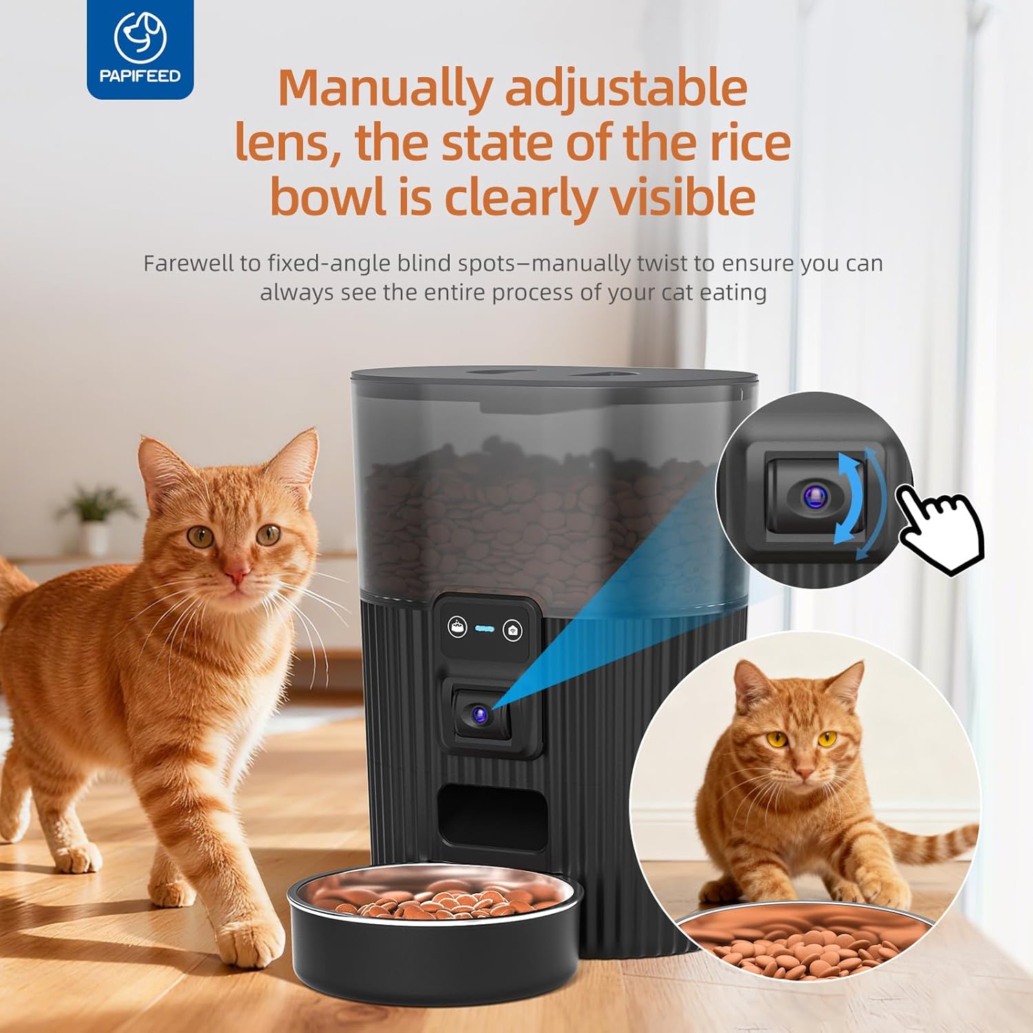 PAPIFEED Smart WiFi Automatic Cat Feeder 3.5L (15 Cups) with App Control & Stainless Steel Bowl