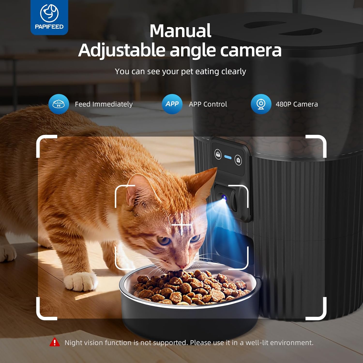 PAPIFEED Smart WiFi Automatic Cat Feeder 3.5L (15 Cups) with App Control & Stainless Steel Bowl
