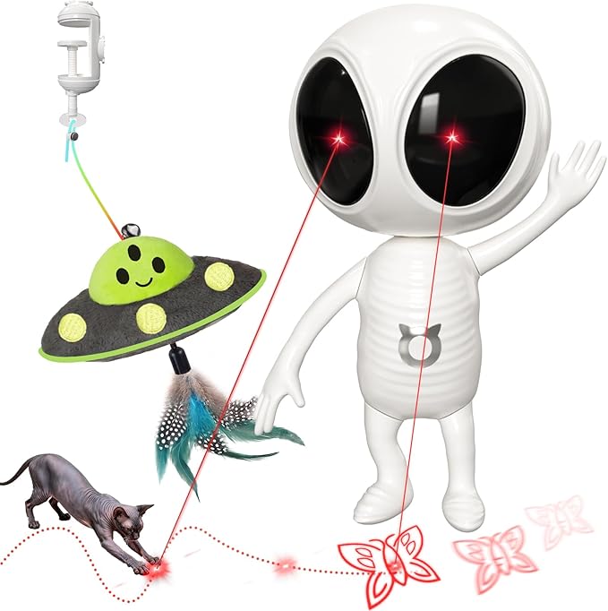 🐱Laser Cat Toys for Indoor Cats🐈2 in 1 Interactive Automatic Dual Laser & Catnip UFO Dangler