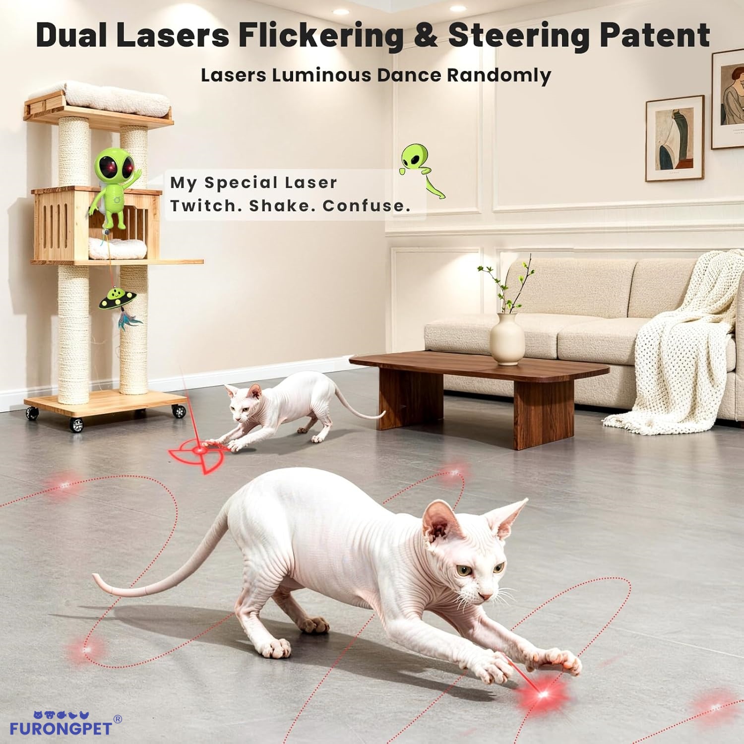 🐱Laser Cat Toys for Indoor Cats🐈2 in 1 Interactive Automatic Dual Laser & Catnip UFO Dangler