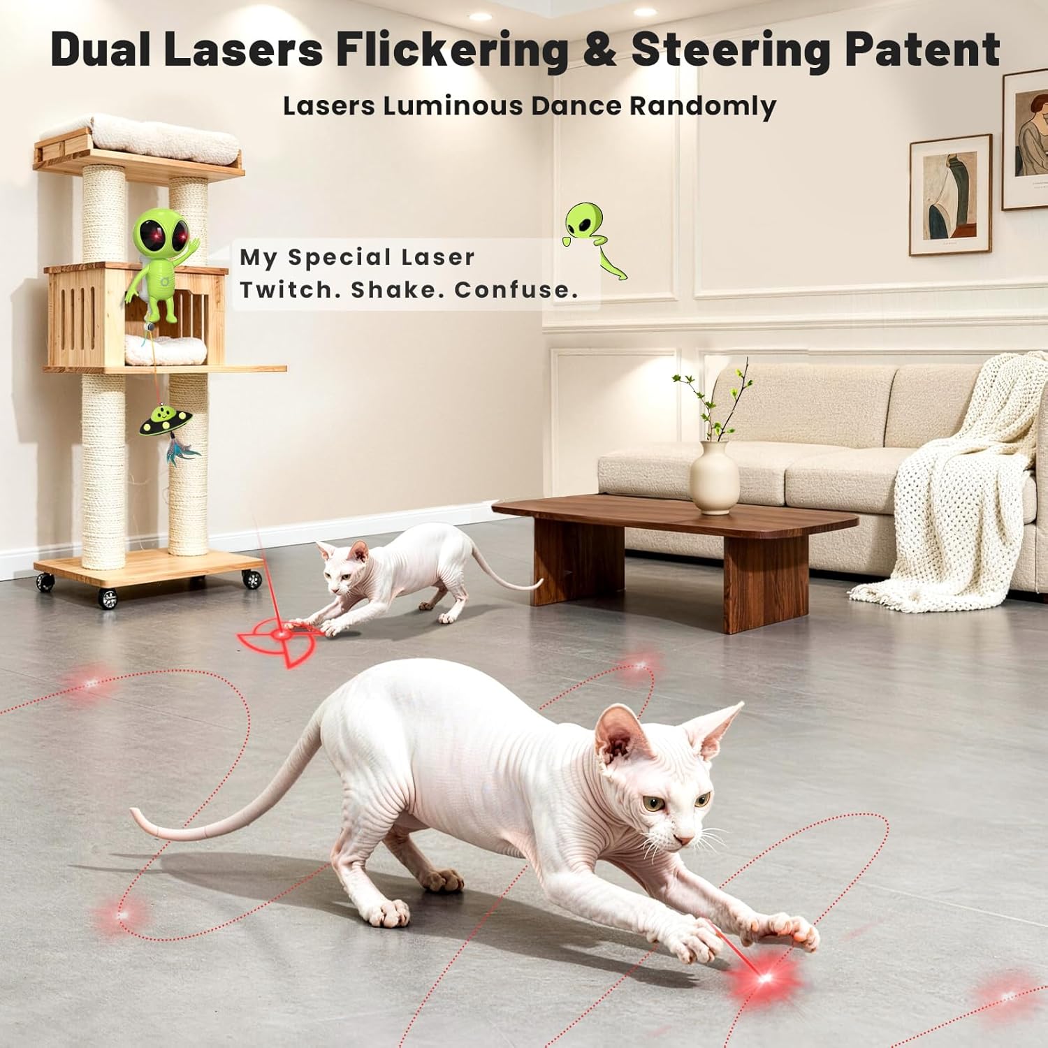 🐱Laser Cat Toys for Indoor Cats🐈2 in 1 Interactive Automatic Dual Laser & Catnip UFO Dangler