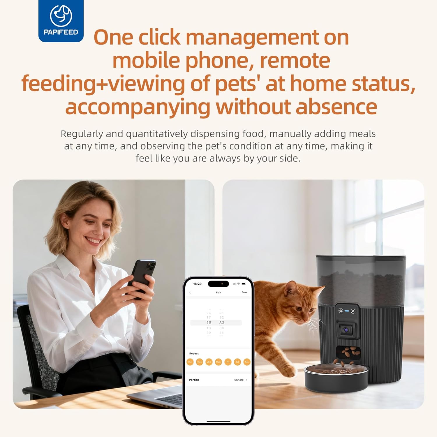 PAPIFEED Smart WiFi Automatic Cat Feeder 3.5L (15 Cups) with App Control & Stainless Steel Bowl