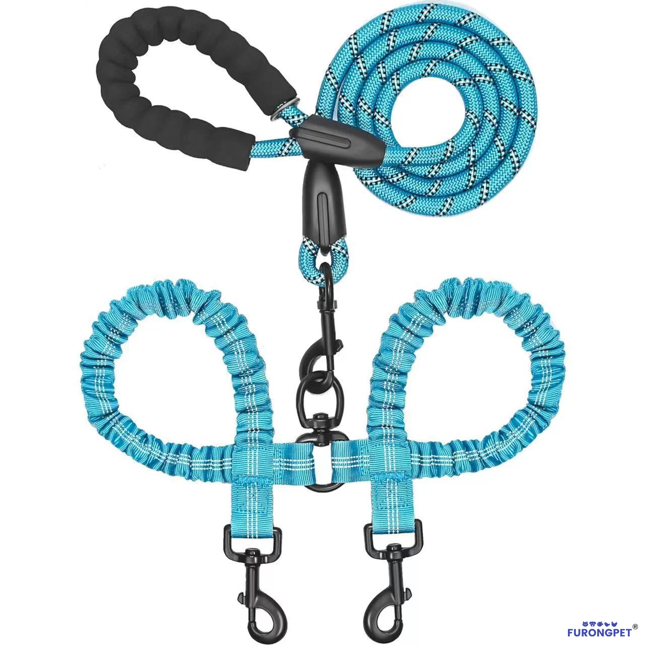 🐶Heavy Duty Dog Leash with Shock Absorbing Bungee for Walking 2 Dogs (25-150 lbs)