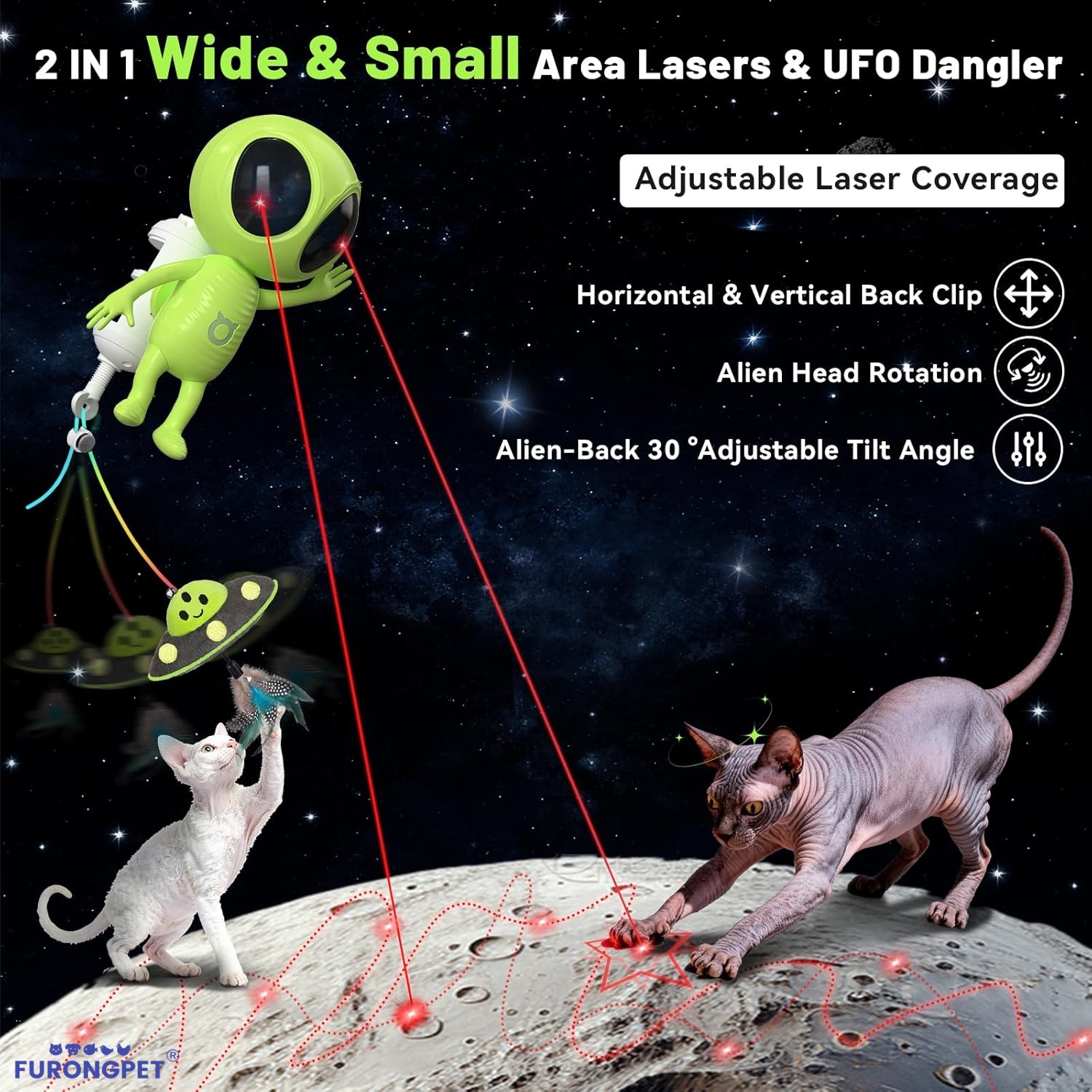 🐱Laser Cat Toys for Indoor Cats🐈2 in 1 Interactive Automatic Dual Laser & Catnip UFO Dangler
