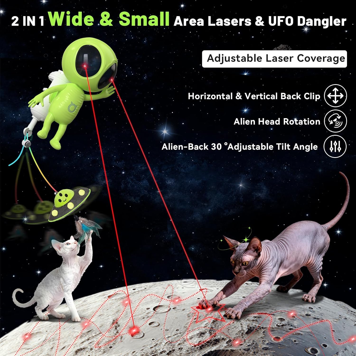 🐱Laser Cat Toys for Indoor Cats🐈2 in 1 Interactive Automatic Dual Laser & Catnip UFO Dangler