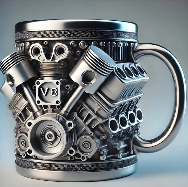 V8 engine-shaped mug, stainless steel, insulated 🥃