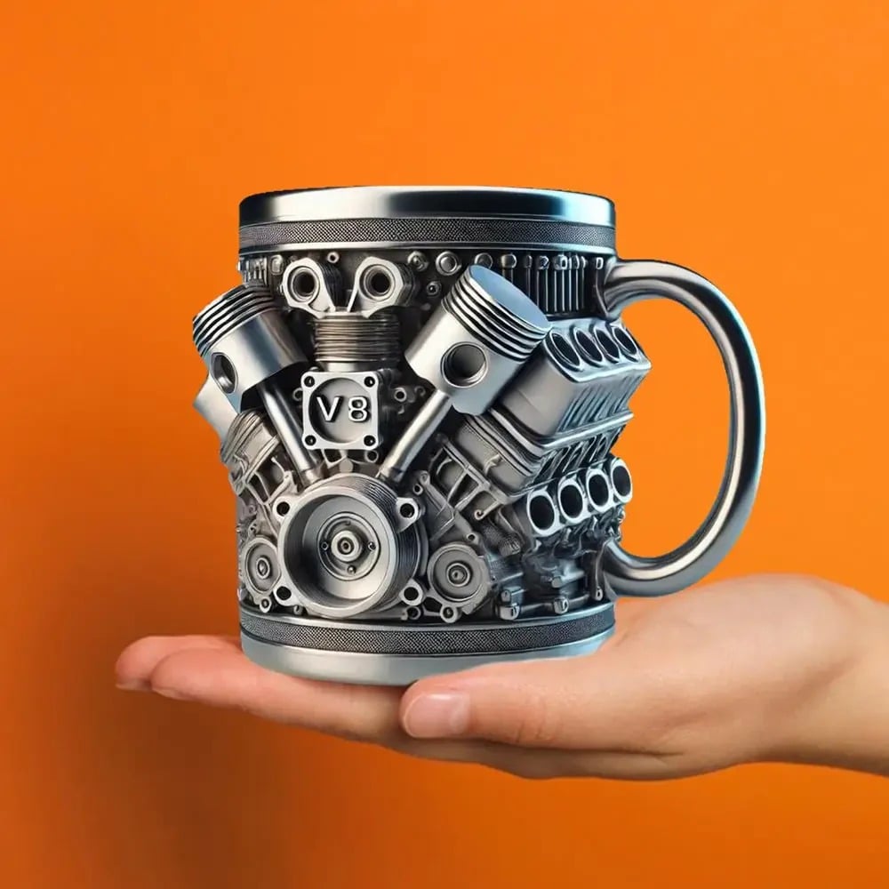 V8 engine-shaped mug, stainless steel, insulated 🥃