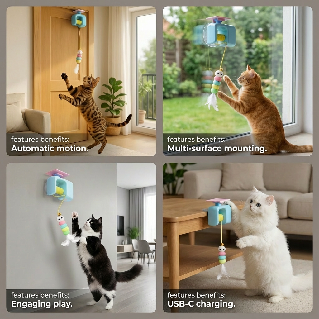 Interactive door yo-yo cat toy with self-play function