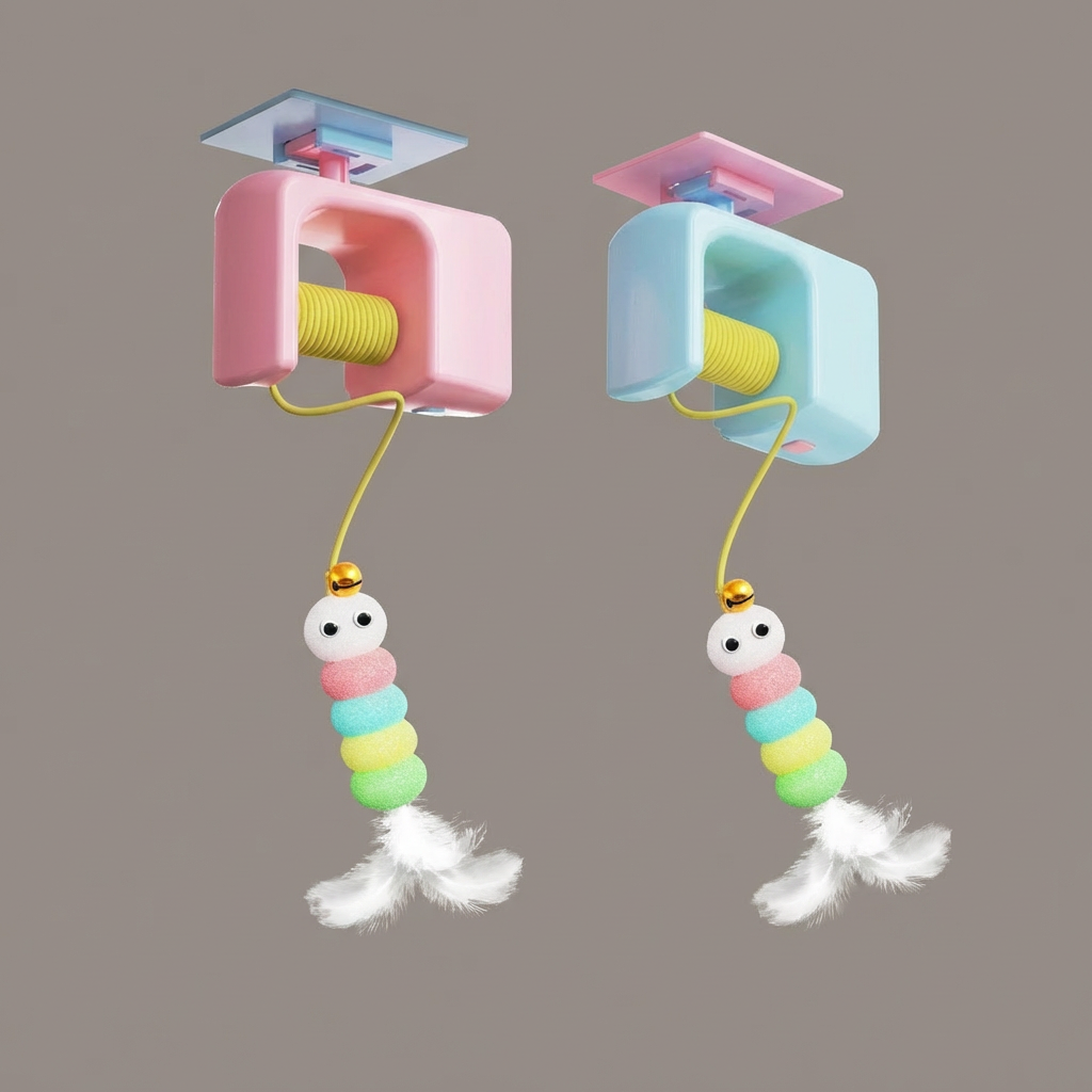 Interactive door yo-yo cat toy with self-play function