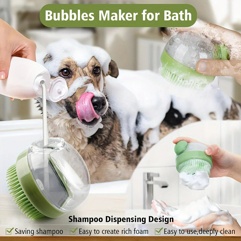 Dog Bath Brush with Soap Dispenser Silicone Bristle Pet