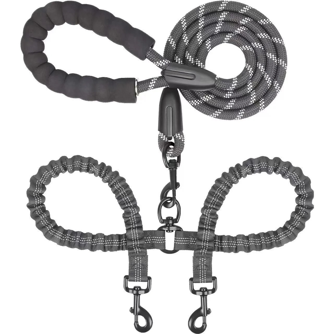 🐶Heavy Duty Dog Leash with Shock Absorbing Bungee for Walking 2 Dogs (25-150 lbs)