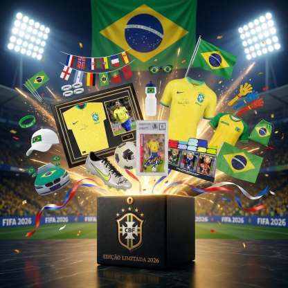 Caixa Mistério Oficial Seleção Brasileira 2026 - Autógrafos Reais (R9, Ronaldinho, Neymar, Vini Jr