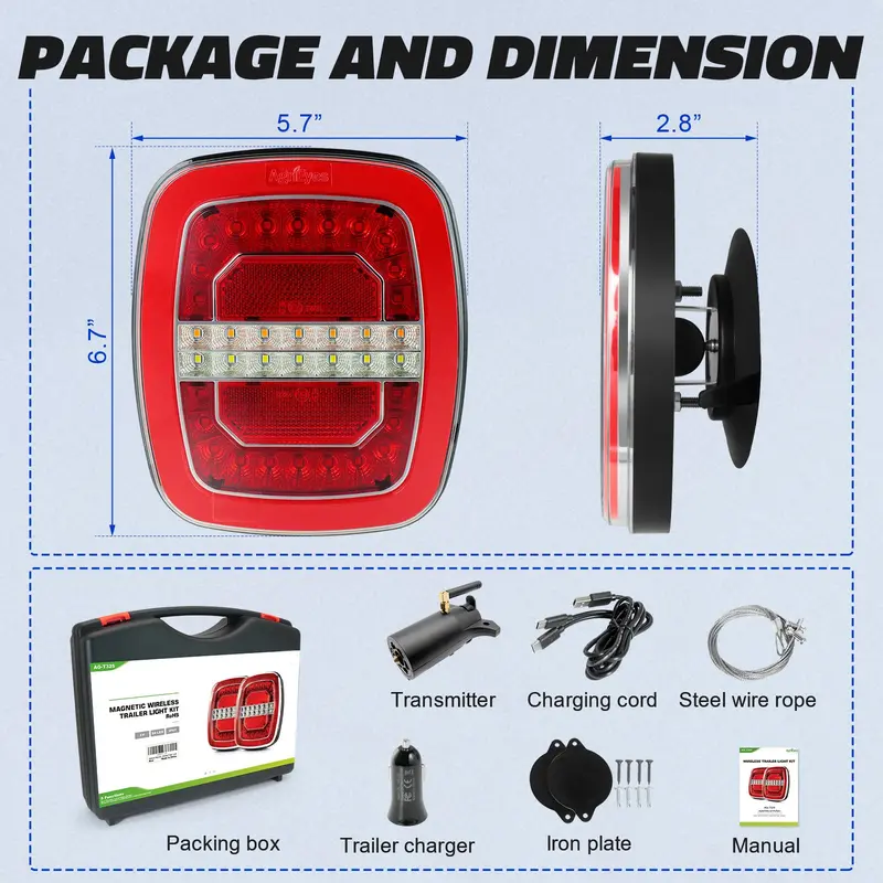 Luces magnéticas inalámbricas para remolque con luces de advertencia de emergencia.